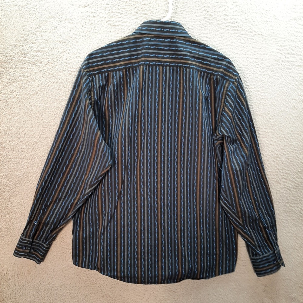 Luchiano Visconti Shirt Adult Large Multicolor Striped Flip Cuff Preppy Casual - Picture 2 of 11